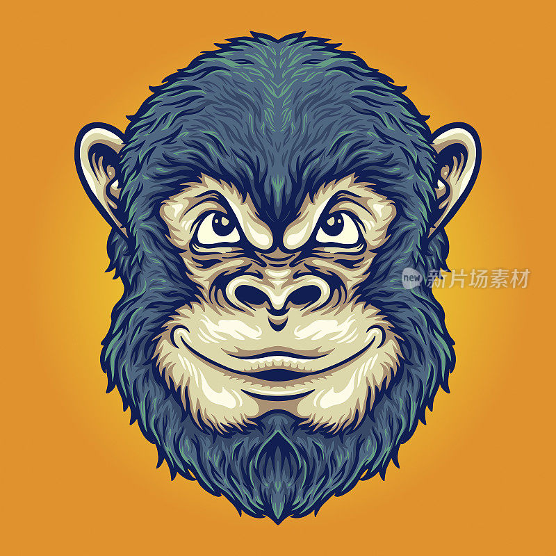 Cool Head Monkey Thinking Vector插图为您的工作标志，吉祥物商品t恤，贴纸和标签设计，海报，贺卡广告业务公司或品牌。